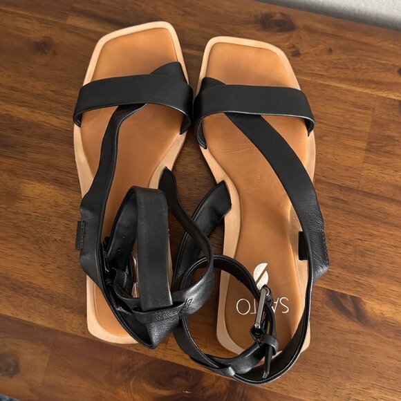 SARTO by Franco Sarto - Emma Leather Ankle Strap Sandals in Black - Picture 2 of 10